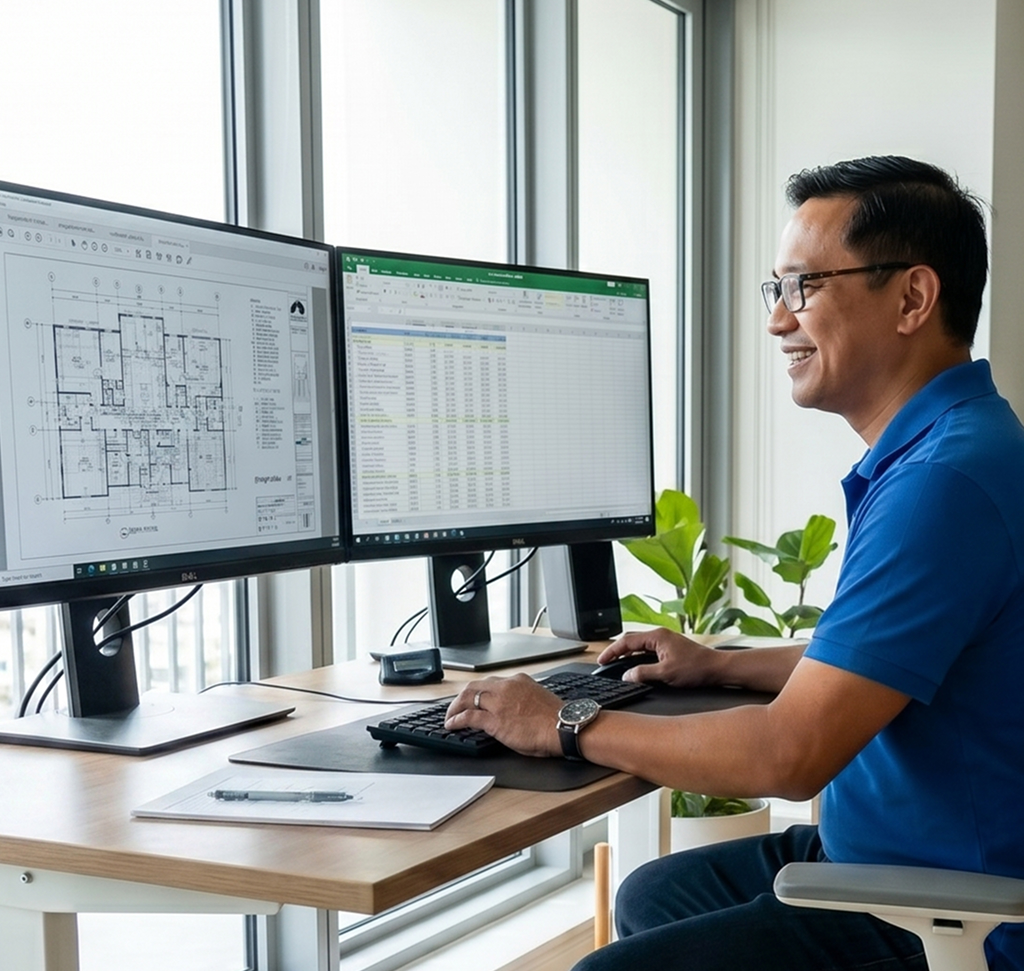 Filipino offshore professional working at a desk in the Philippines